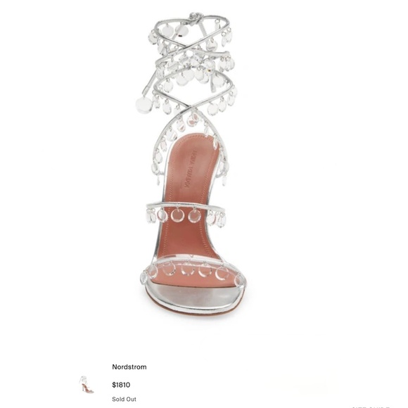 Amina Muaddi Tina Leather Ankle-Wrap Sandals With All Over Crystals-Appliques - Picture 6 of 15